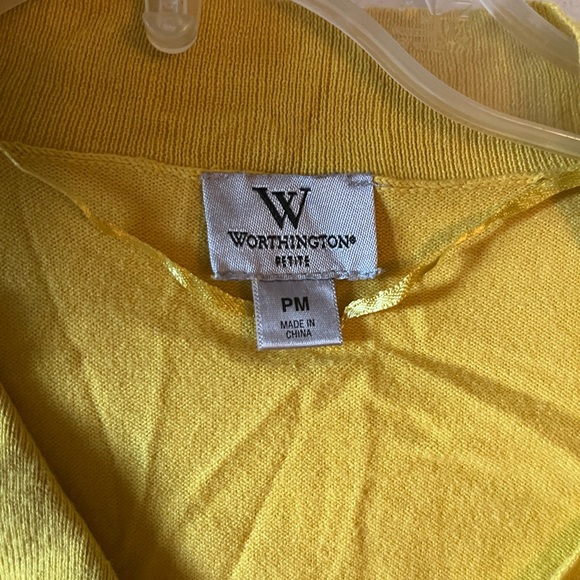 Yellow open front cardigan with tie waist, Worthington, size petite medium - Picture 2 of 2